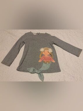 Mud Pie Gray Stitched Mermaid Long-Sleeve Front Tie Shirt- Size 4T